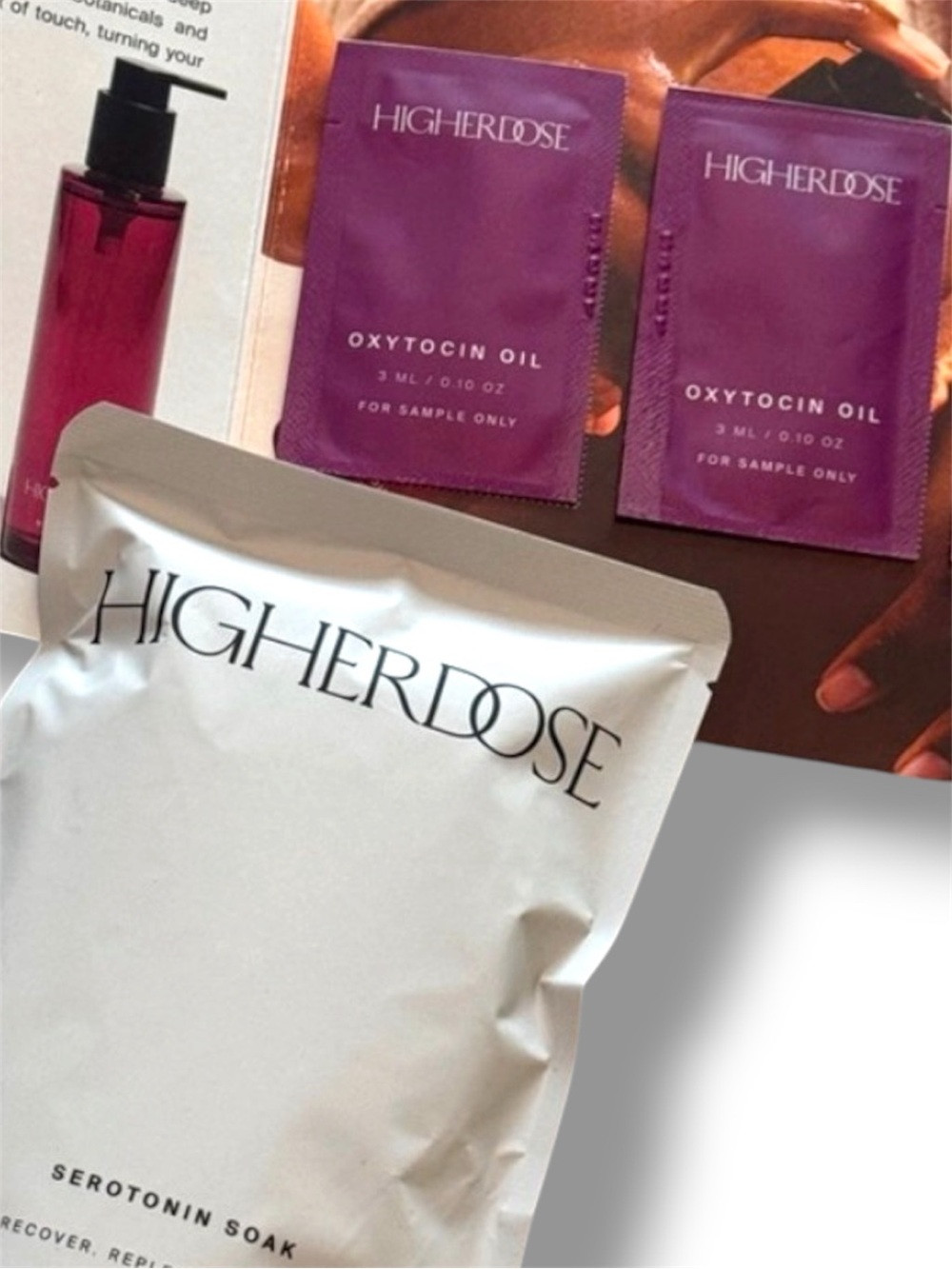 HIGHERDOSE SEROTONIN SOAK 6.2oz Recover Replenish Relax & OXYTOCIN OIL SAMPLES